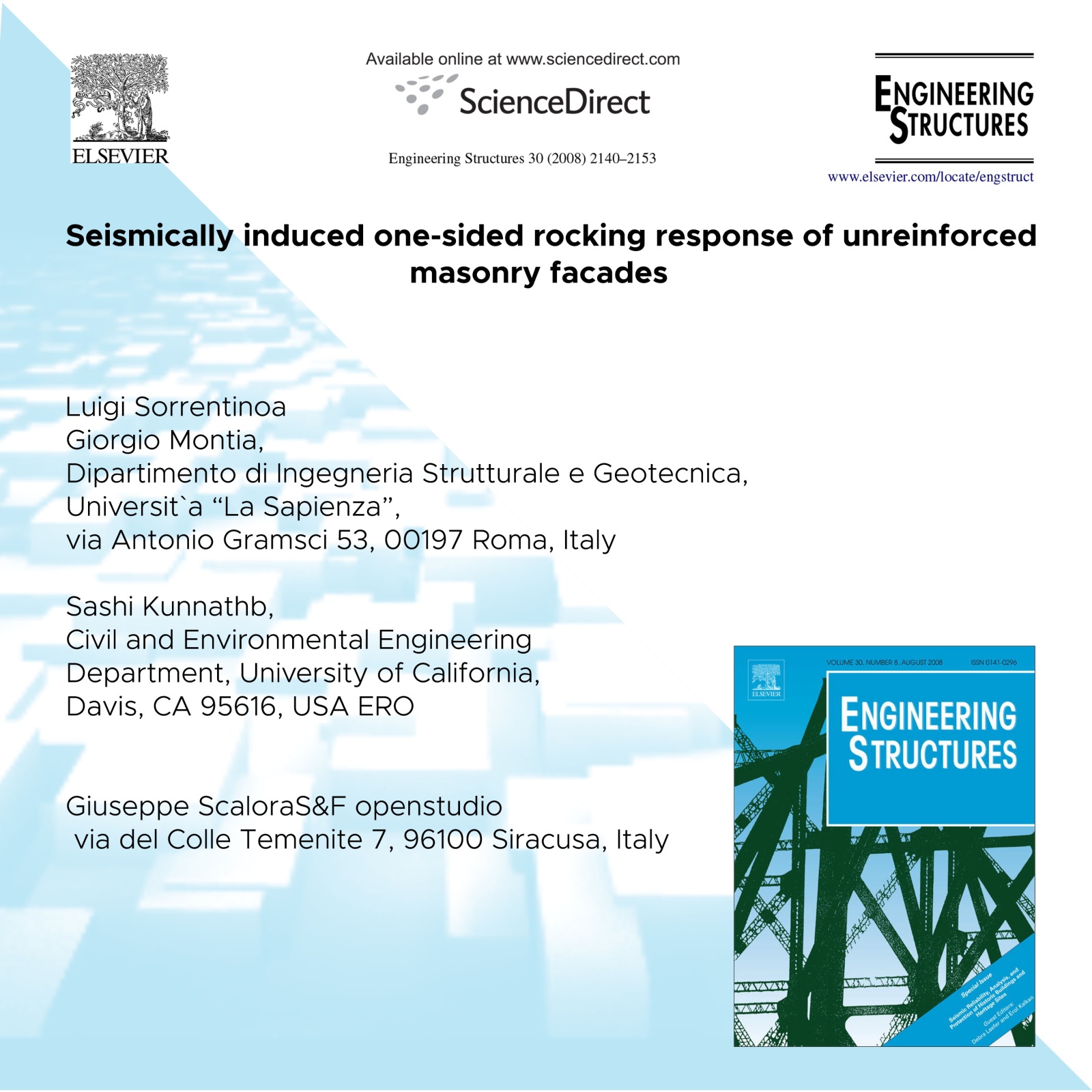 2014 - Seismically induced one-sided rocking response of unreinforcedmasonry fac¸ades