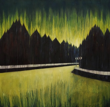 The road or The radioactive air n.1, 2014, oil on linen, 136 x 132 cm