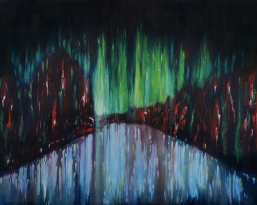 The road or The radioactive air n.2, 2022, oil on linen, 148 x 118 cm